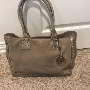 Michael Kors taupe and snakeskin purse
